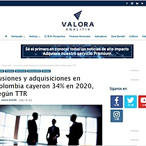 Fusiones y adquisiciones en Colombia cayeron 34% en 2020, segn TTR